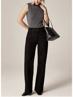 J.Crew Womens Tall Denim Trouser Jean With Stacked Buttons Black Rise Sz T32